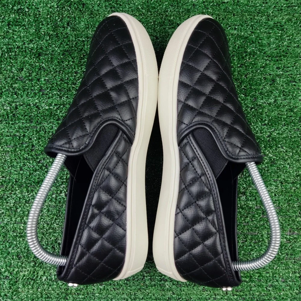 Steve Madden Sneakers Womens 10 Black Ecentrcq Quilted Slip On Faux Leather Shoe
